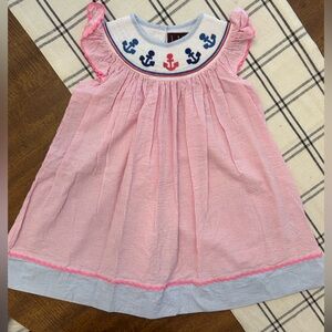 Lil’ Cactus Smocked Dress 2T Girls Nautical Anchors Pink Seersucker